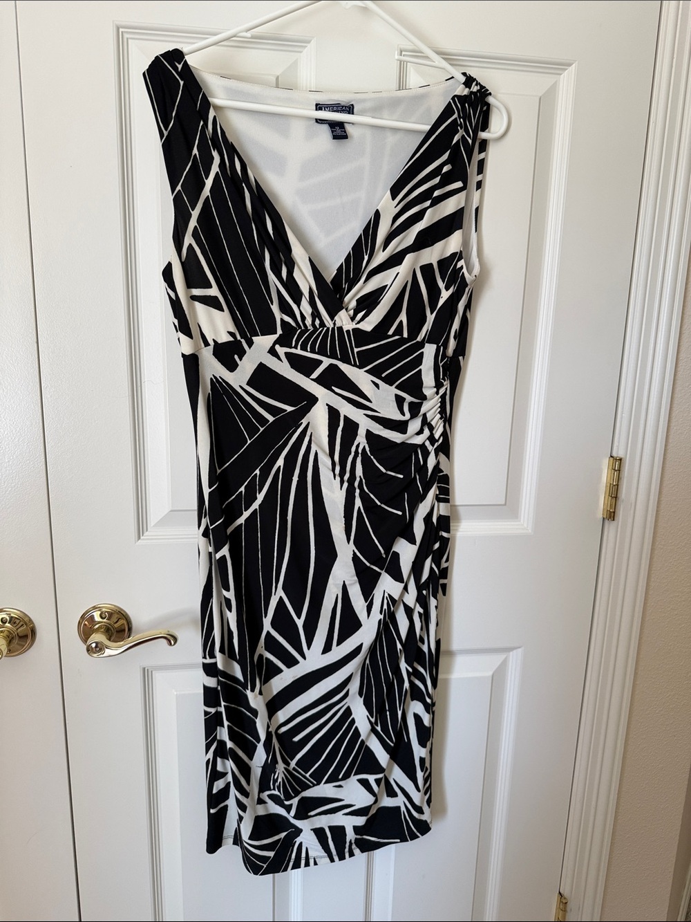 American Living Black and cream V-Neck Patterned faux-Wrap Dress, size 12